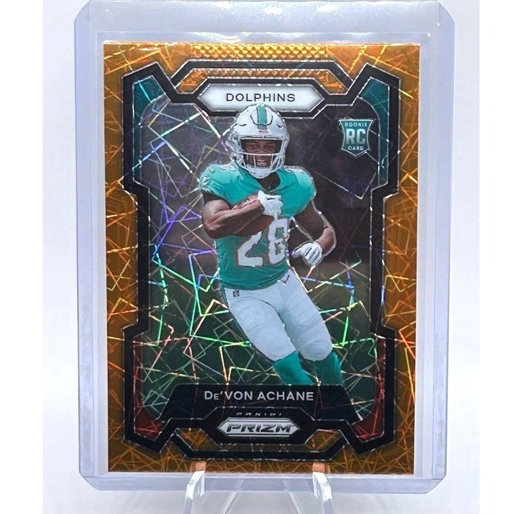 De'Von Achane Rookie Card Orange Lazer Panini Prizm #365 2023 NFL Miami Dolphins